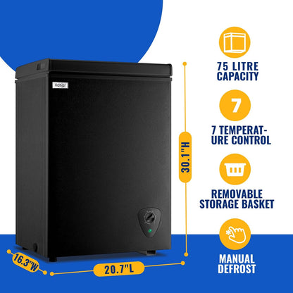 Chest Freezer 3.5 Cu.Ft Small Deep Freezer Top Door for Garage Black | Free-Standing Freezer with 2 Removable Baskets Adjustable 7 Thermostat Wheels & Adjustable Feet