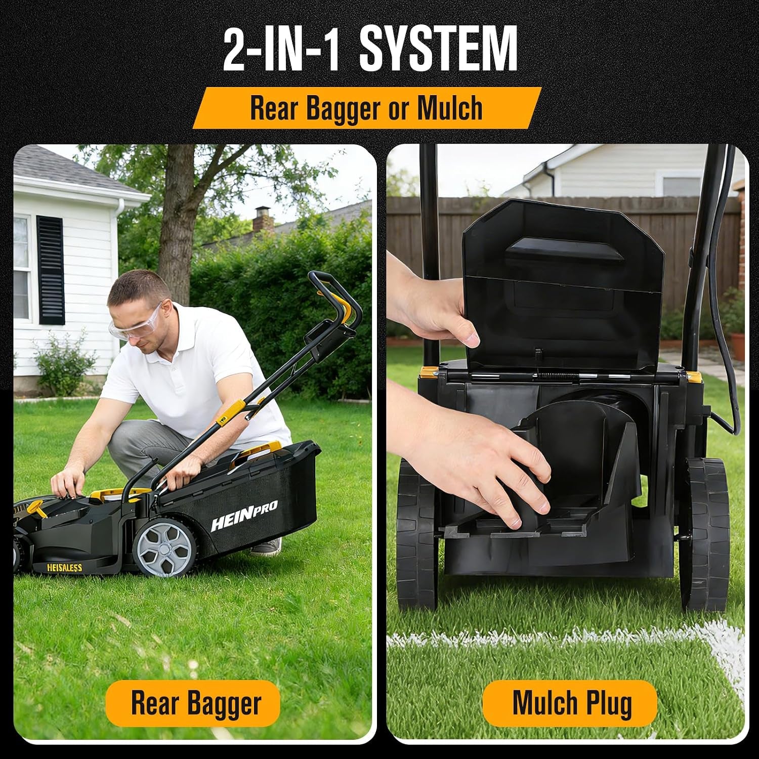 Cordless Lawn Mower Compatible with Dewalt 20V MAX Battery | 14", 2-In-1 Brushless Electric Lawn Mower for Small Yards, Push Mowers with 5-Position Height Adjustment, Black (Tool Only)