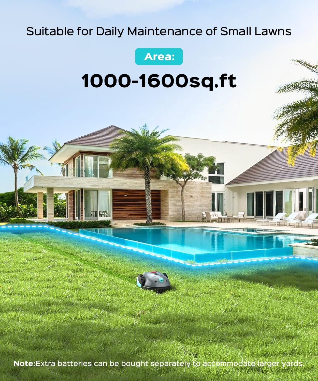 V100 Robot Lawnmower without Boundary,Vision Navigation,150 Obstacle Detection,20-60 Mm Cutting Height,Robotic Lawnmower with Magnetic Wires,Low Noise,Replacement Blades,Spot Mow, Max.150M²