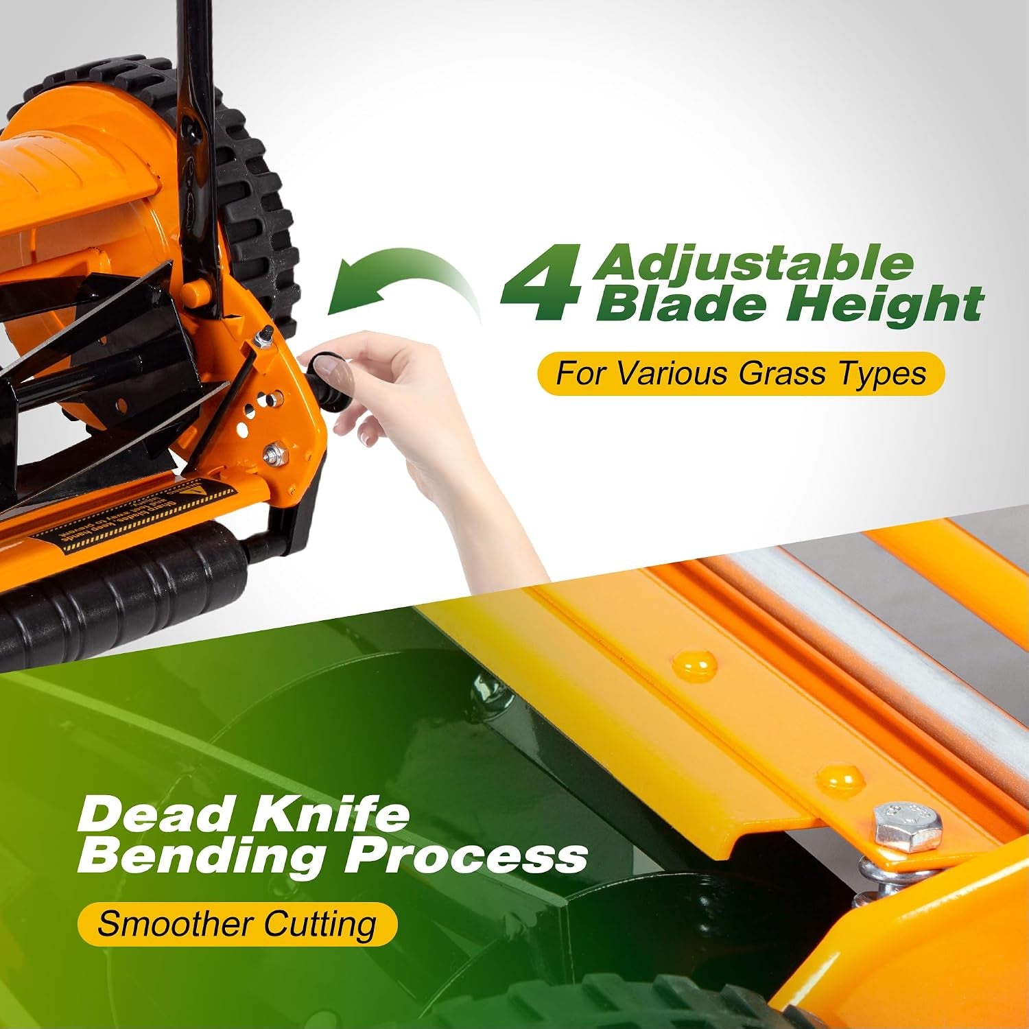 16-Inch 5-Blade Push Reel Lawn Mower, Cordless Manual Reel Lawn Mower Walk-Behind Steel Lawn Mowers with Removable 7.9-Gallon Grass Catcher, Sponge Grip, 4-Position Cutting Height Adjustment