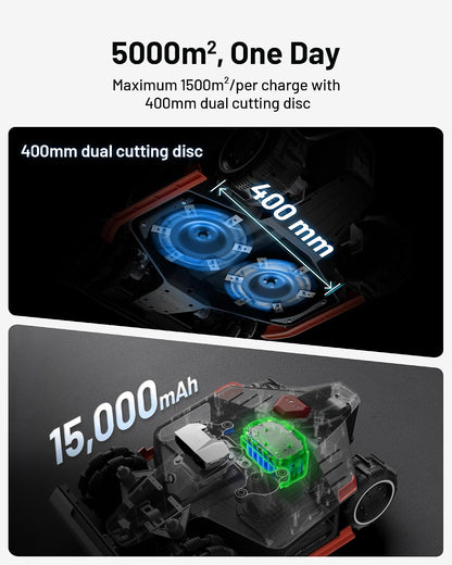 LUBA 2 AWD 3000X Robot Lawn Mower without Boundary, Recommended 3000 M², Max. 3600 M², Auto Mapping Ultrasense AI Vision, 0% Gradient, 25-70 Mm Cutting Height