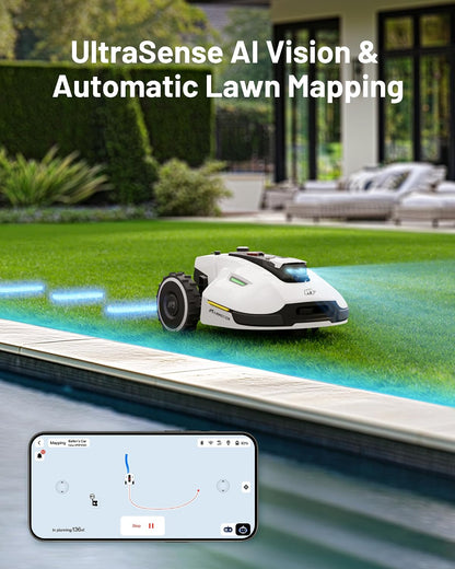 YUKA 2000 Robot Lawn Mower, Perimeter Wire Free, Recommended 2000 M², Max.2400 M², Equipped with ​Ultrasense AI Vision, Handles ​45% Slopes, Cutting Heights 20-90Mm, Automatic Mapping