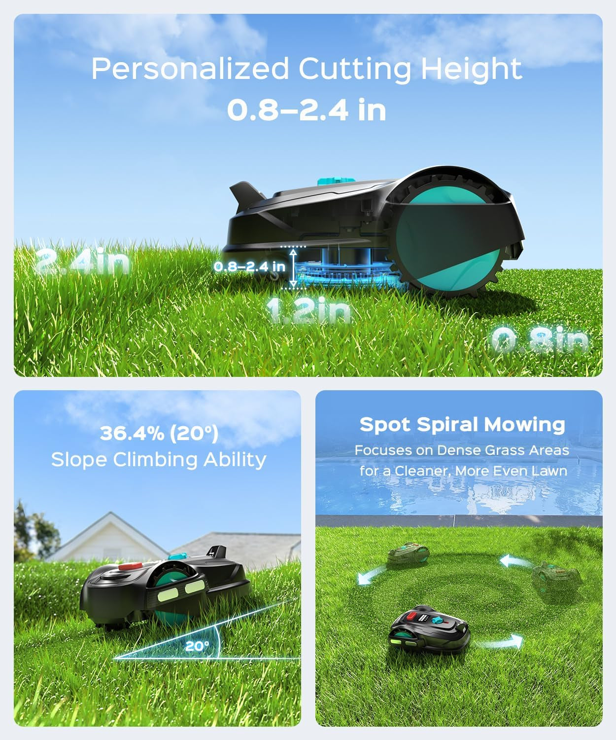 2026 New M800Plus Robot Lawn Mower, 8611 Sq.Ft, Jet Black | Wire Free, GPS & 3D Vision, 32.8 Ft Magnetic Stripe, Obstacle Avoidance, Auto-Charging, APP Control, Bow-Shaped Mowing