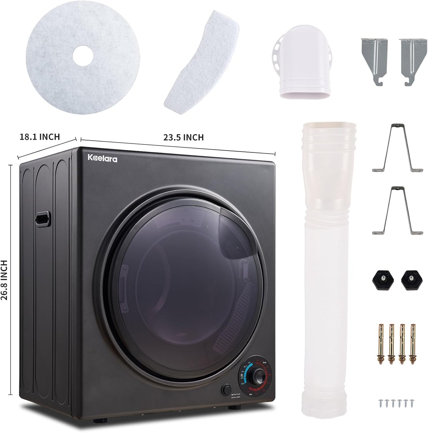 Portable Dryer 3.0 Cu.Ft, 1500W Compact Dryer with Stainless Steel Tub, 4 Drying Mode, Overheat Protection, Apartment, Dorms, Rvs, Black