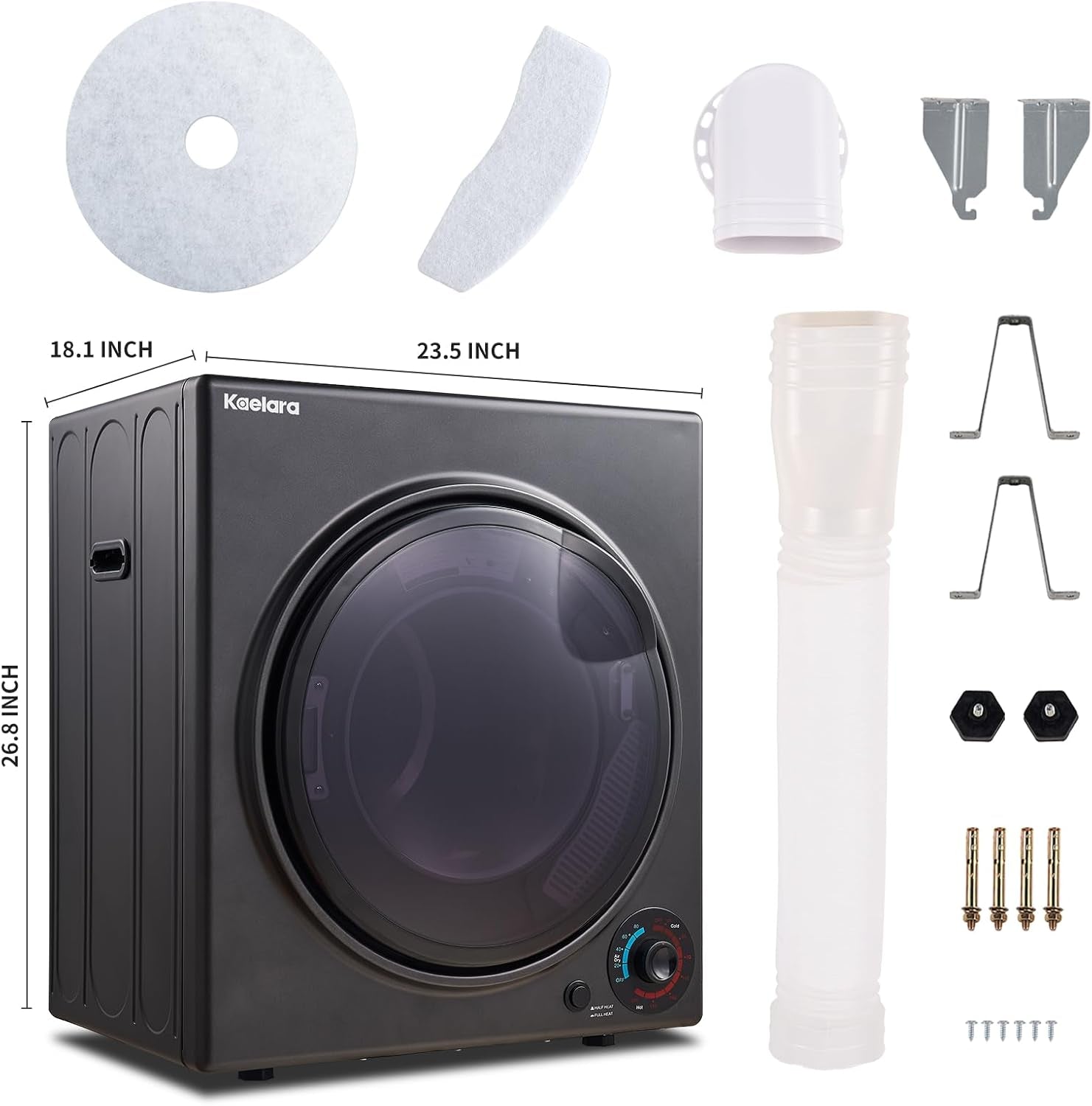 Portable Dryer 3.0 Cu.Ft, 1500W Compact Dryer with Stainless Steel Tub, 4 Drying Mode, Overheat Protection, Apartment, Dorms, Rvs, Black