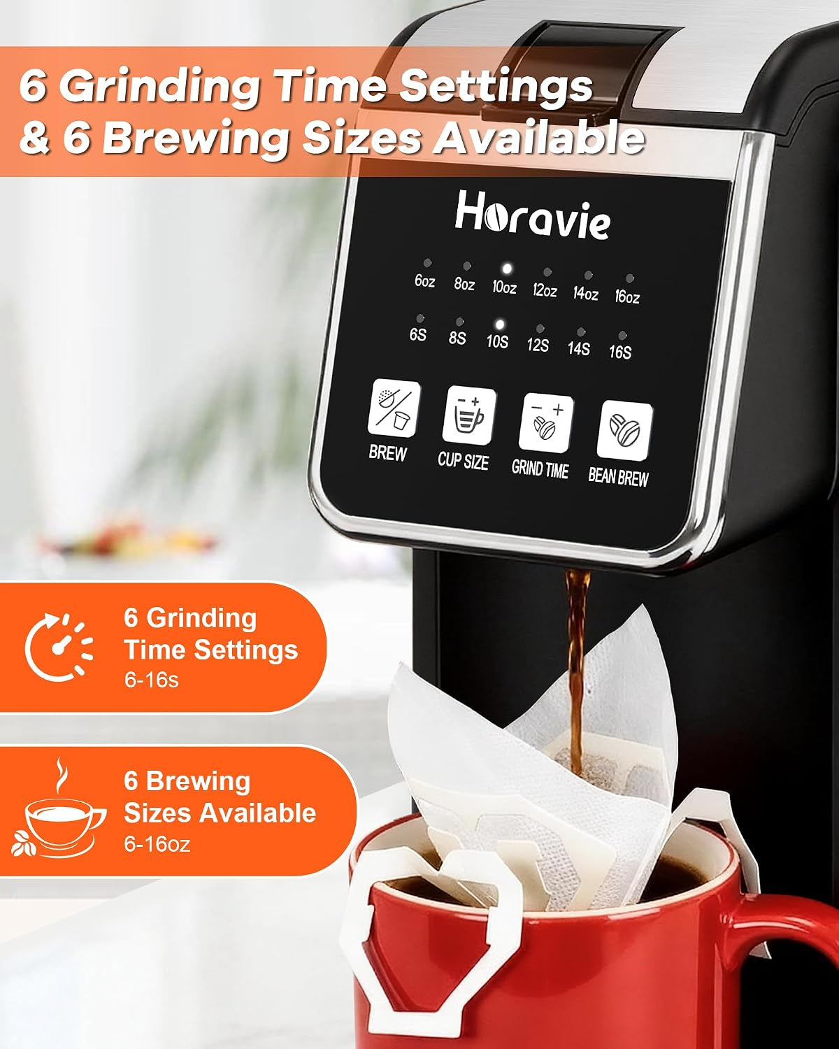 Single Serve Coffee Maker with Built-In Grinder, Fast Brew 6-16Oz Single Cup for Whole Beans, Grounds, K Pod, Grind and Brew Coffee Maker with 47Oz Water Tank, Descaling Alert, Black