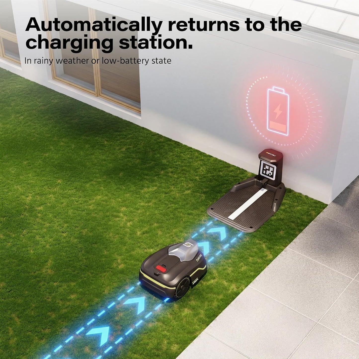 Robot Lawn Mower without Boundary, AI Pure Vision Robotic Mower with Auto Mapping, Slope up to 35°, IPX5 Waterproof Rating, Automatic Mapping, APP Control for Lawns up to 250 M²