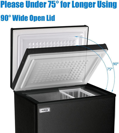 Chest Freezer 3.5 Cu.Ft Small Deep Freezer for Apartment Kitchen, Black | Free-Standing Top Door, Adjustable 7 Thermostat, Removable Basket, Temperature Control