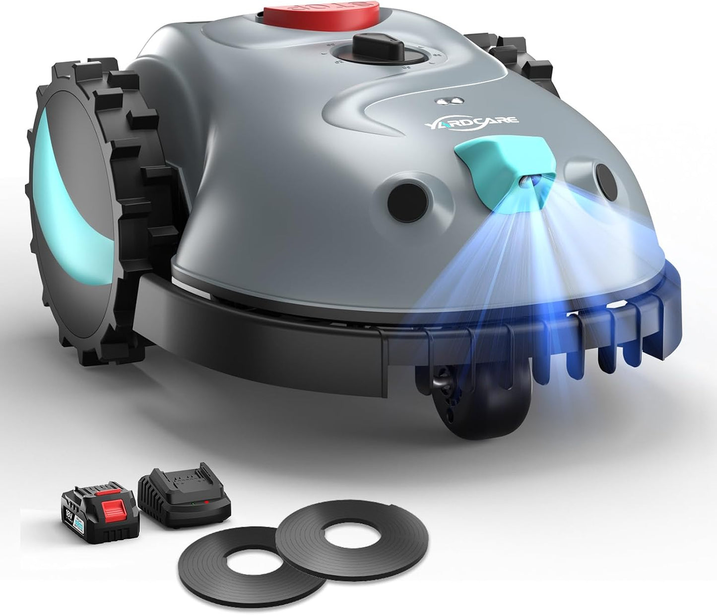 V100 Robot Lawnmower without Boundary, with Vision Navigation, Obstacle Detection（150 Types）, Robotic Lawnmower with Magnetic Wires, 4Ah Battery, Max. 150 M², Replacement Blades, Spot Mow