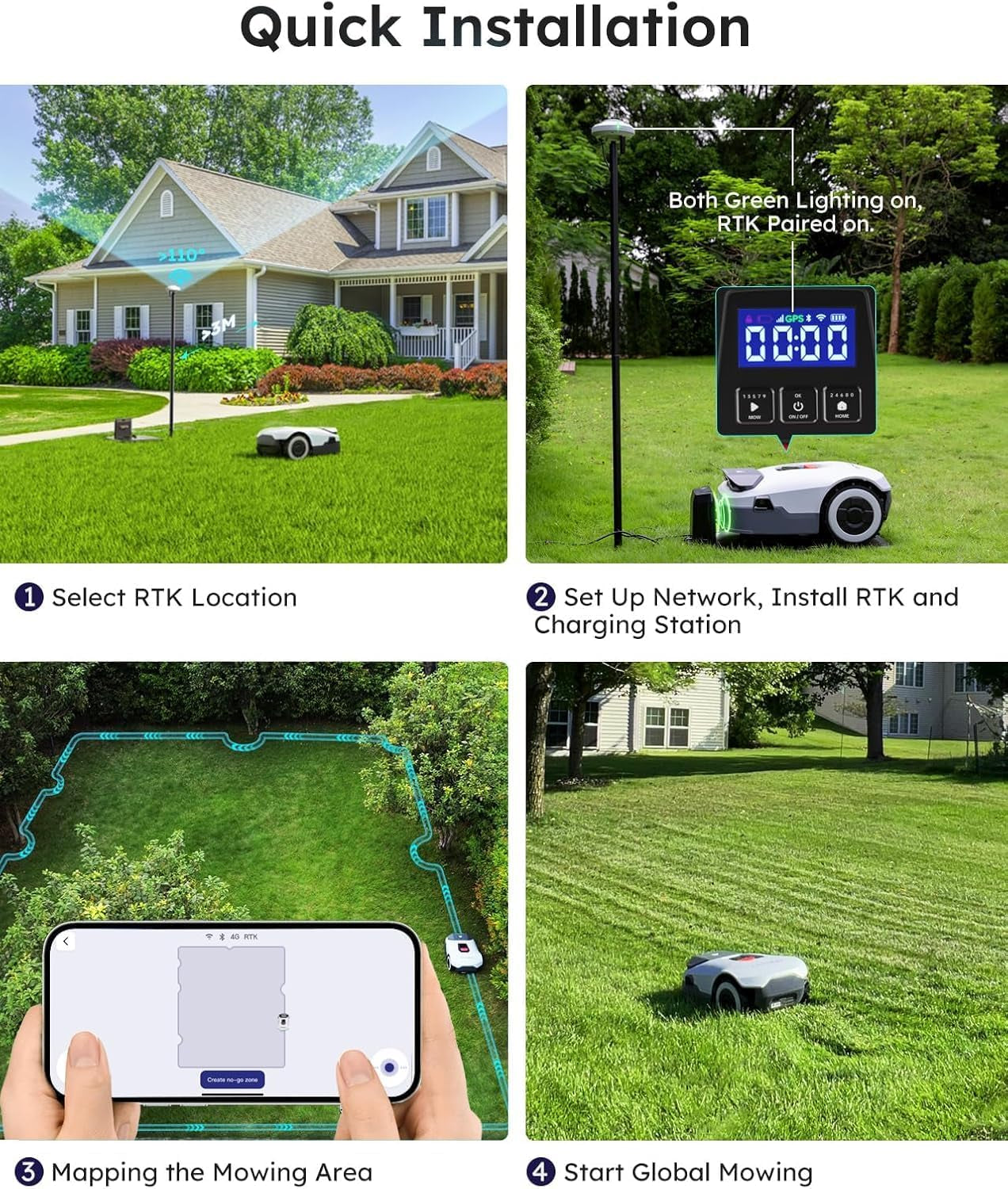 Genie600 Robot Lawn Mower, Perimeter Wire Free, Full Band Rtk+4-Eye Vision Robot Lawnmower, Recommended for 600 M², Max 800 M², Automatic Mapping, Accurate Obstacle Avoidance, APP Control