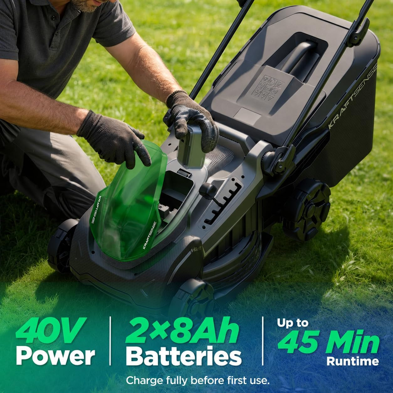 18" 40V Max Brushless Cordless Electric Lawn Mower | Includes 2X20V 8.0Ah Batteries & Charger, 6-Level Height Adjustment (25Mm-75Mm), 50L Collection Bag & 2 Spare Blades