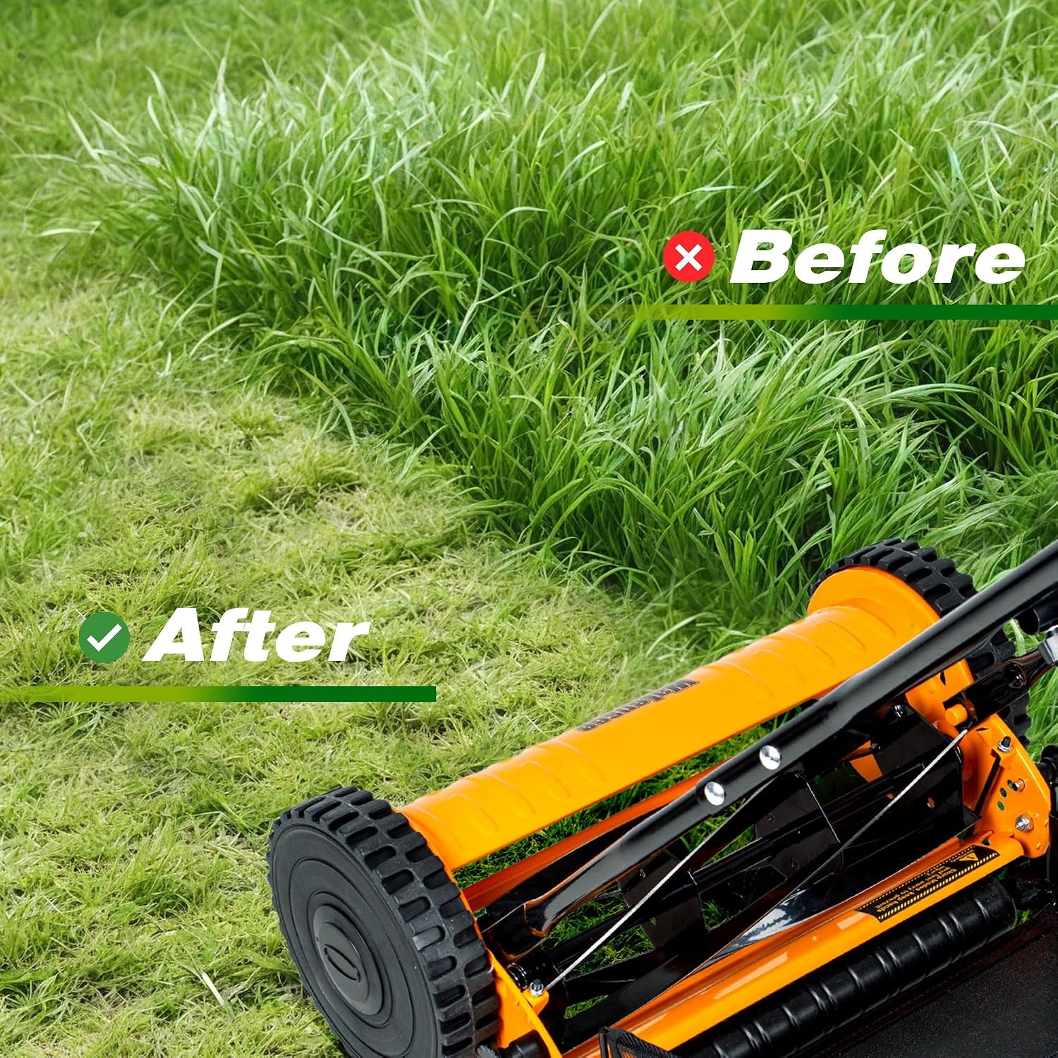 16-Inch 5-Blade Push Reel Lawn Mower, Cordless Manual Reel Lawn Mower Walk-Behind Steel Lawn Mowers with Removable 7.9-Gallon Grass Catcher, Sponge Grip, 4-Position Cutting Height Adjustment