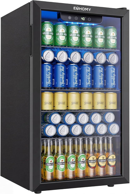 130 Can Mini Fridge, Beverage Refrigerator with Glass Door, Black | 3.2 Cu.Ft Capacity, 37°F to 61°F, Compressor Cooling, Digital Temperature Control, Removable Shelves, Home Bar Office Use