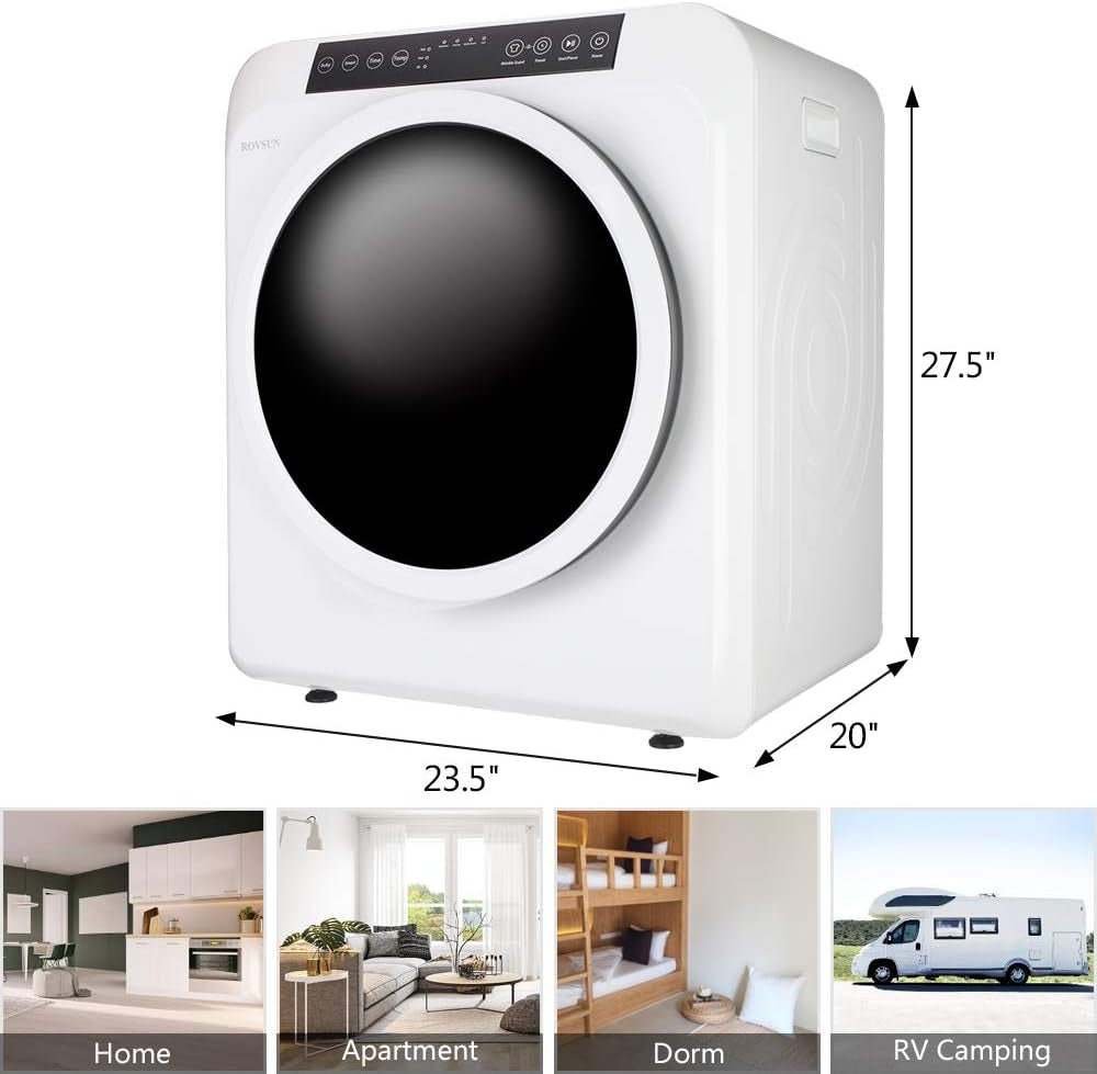 3.5 Cu.Ft Portable Clothes Dryer, High End Front Load Tumble Laundry Dryer with LCD Touch Screen, Stainless Steel Tub for Apartment, Home, Dorm-110V, Classic White