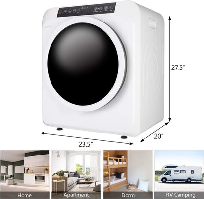 3.5 Cu.Ft Portable Clothes Dryer, High End Front Load Tumble Laundry Dryer with LCD Touch Screen, Stainless Steel Tub for Apartment, Home, Dorm-110V, Classic White