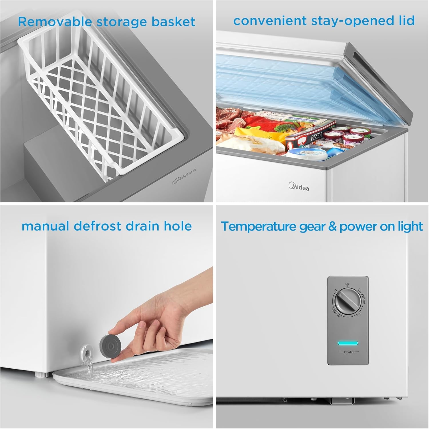 Midea 7.0 Cu.Ft Chest Freezer, Fridge Freezer Convertible with LED Light | Removable Basket, Adjustable Temperature, for Kitchen Apartment Office