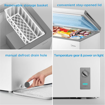 Midea 7.0 Cu.Ft Chest Freezer, Fridge Freezer Convertible with LED Light | Removable Basket, Adjustable Temperature, for Kitchen Apartment Office