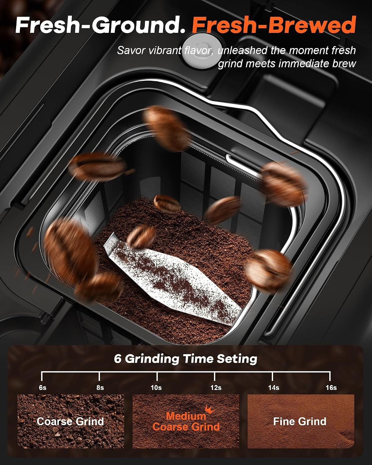 Single Serve Coffee Maker with Built-In Grinder, Fast Brew 6-16Oz Single Cup for Whole Beans, Grounds, K Pod, Grind and Brew Coffee Maker with 47Oz Water Tank, Descaling Alert, Black