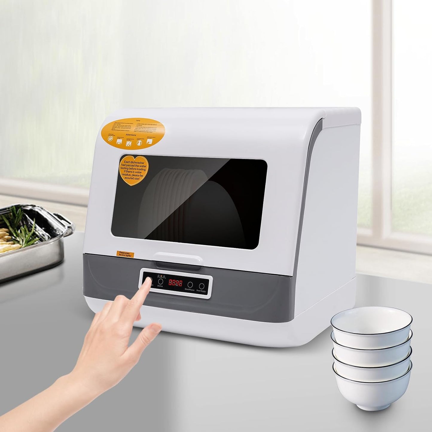 Portable Countertop Dishwasher with 8L Built-In Water Tank, 3 Washing Modes,White