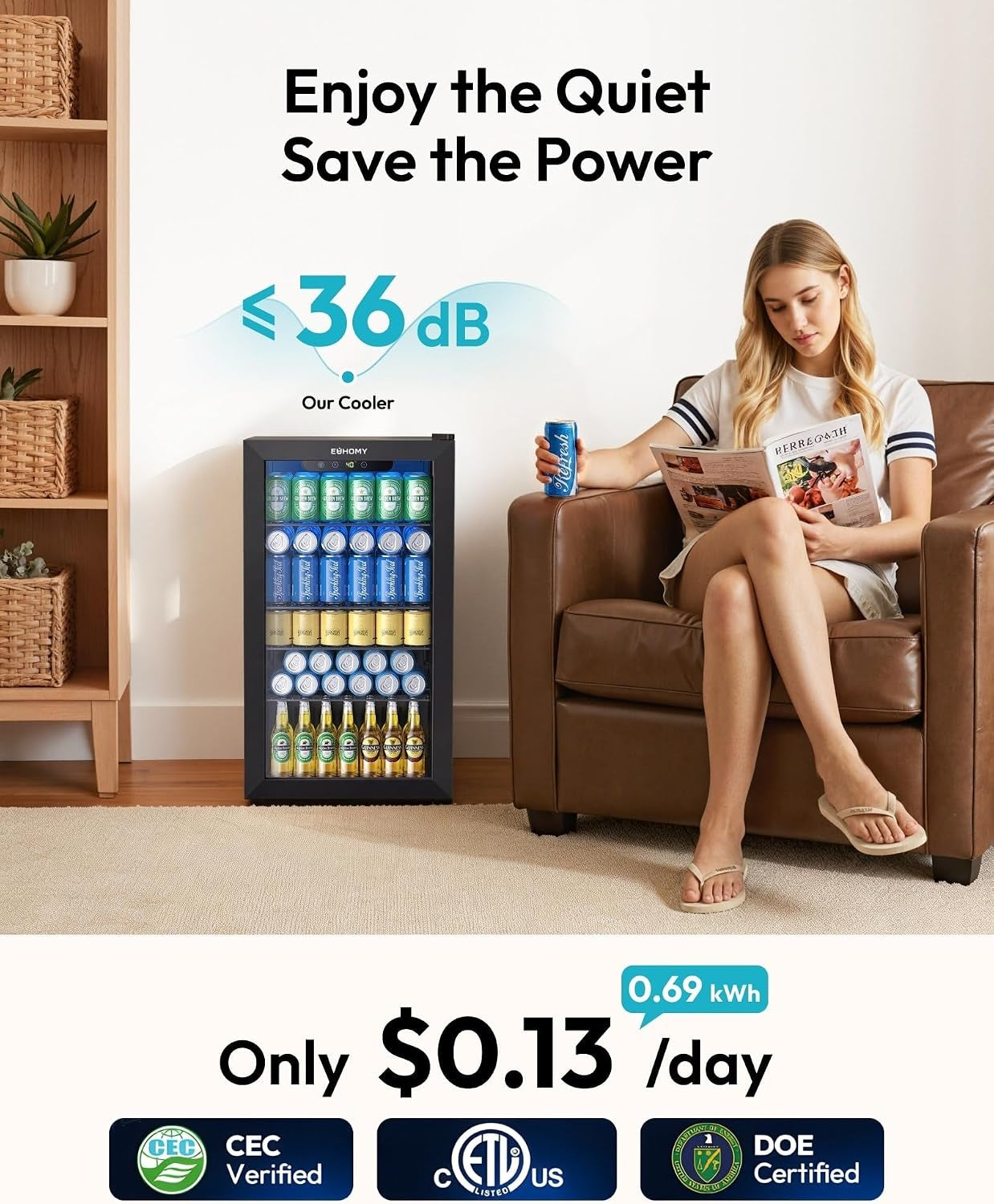 130 Can Mini Fridge, Beverage Refrigerator with Glass Door, Black | 3.2 Cu.Ft Capacity, 37°F to 61°F, Compressor Cooling, Digital Temperature Control, Removable Shelves, Home Bar Office Use