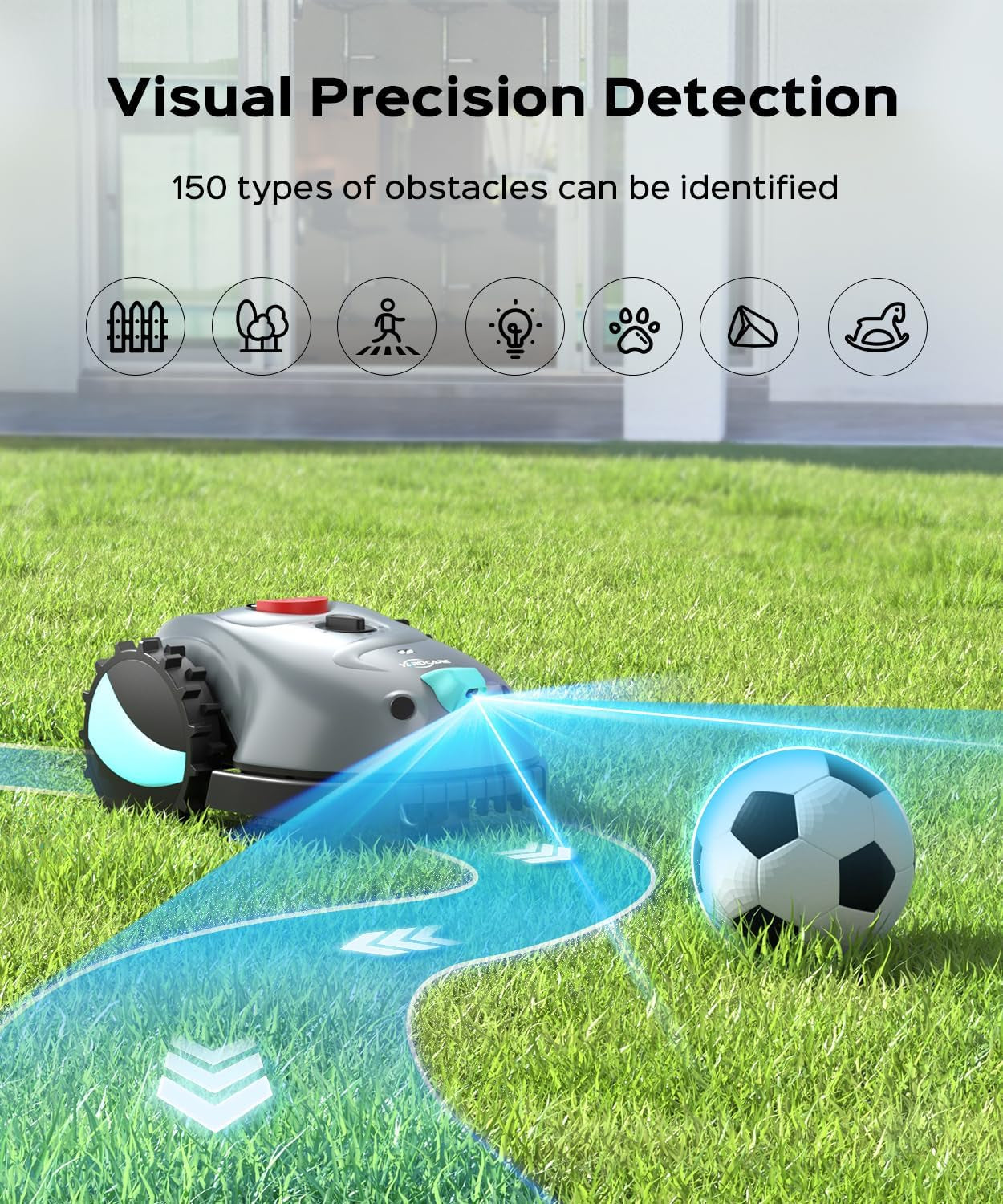 V100 Robot Lawnmower without Boundary, with Vision Navigation, Obstacle Detection（150 Types）, Robotic Lawnmower with Magnetic Wires, 4Ah Battery, Max. 150 M², Replacement Blades, Spot Mow