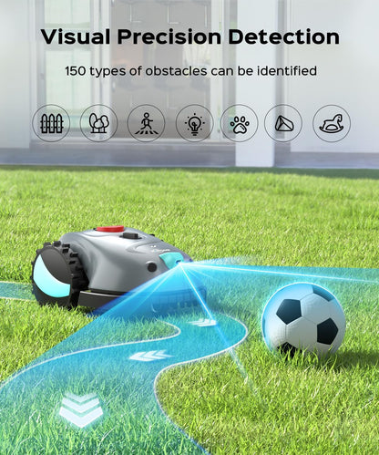 V100 Robot Lawnmower without Boundary, with Vision Navigation, Obstacle Detection（150 Types）, Robotic Lawnmower with Magnetic Wires, 4Ah Battery, Max. 150 M², Replacement Blades, Spot Mow