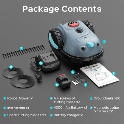 V100 Robot Lawnmower without Boundary, Vision Navigation, 150 Obstacle Dectection,Adjustable Cutting Height,Magnetic Wires,Robotic Lawnmower with 4Ah Battery-Ideal for Small Lawns up to 150M²