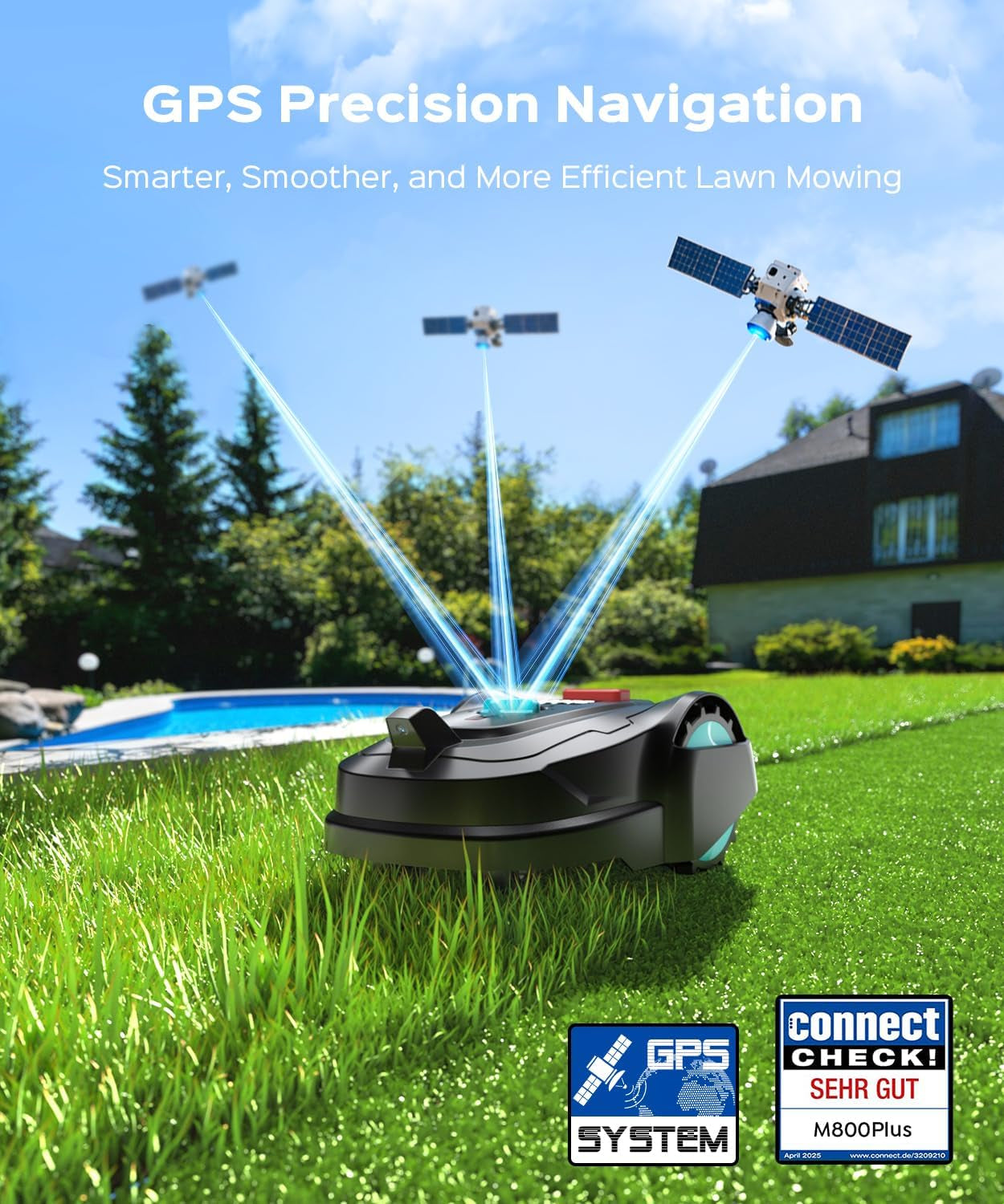 2026 New M800Plus Robot Lawn Mower, 8611 Sq.Ft, Jet Black | Wire Free, GPS & 3D Vision, 32.8 Ft Magnetic Stripe, Obstacle Avoidance, Auto-Charging, APP Control, Bow-Shaped Mowing