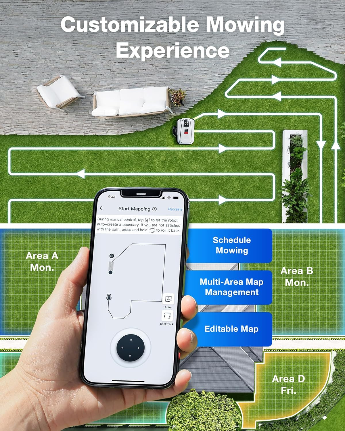 Goat A2000 Lidar PRO Cordless Robotic Lawn Mower up to 0.5 Acre with Dual-Lidar Automatic Mapping, Built-In Truedge Edger, AIVI 3D Obstacle Avoidance, Control