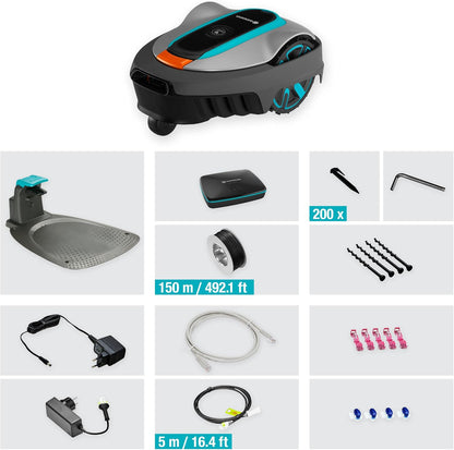 Robotic Lawnmower Smart SILENO City 400 M² Set: Innovative LONA AI Technology, Control via App, Sensorcontrol, for Slopes up to 35 per Cent, Incl. Smart Gateway, UK Plug (19605-68)