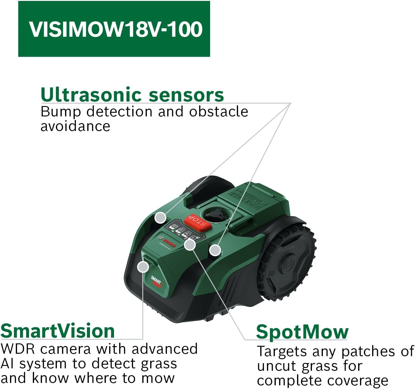 Cordless Robot Lawn Mower VISIMOW18V-100 (For Lawns up to 100 M², Cutting Width: 16 Cm, Height of Cut: 20-60 Mm, Incl Battery and Charger)