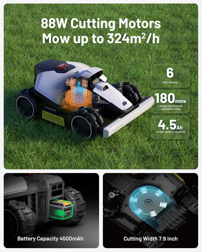 LUBA Mini AWD Robot Lawn Mower without Boundary,Auto Mapping Ultrasense AI Vision, 80% Gradient, 20-65 Mm Cutting Height