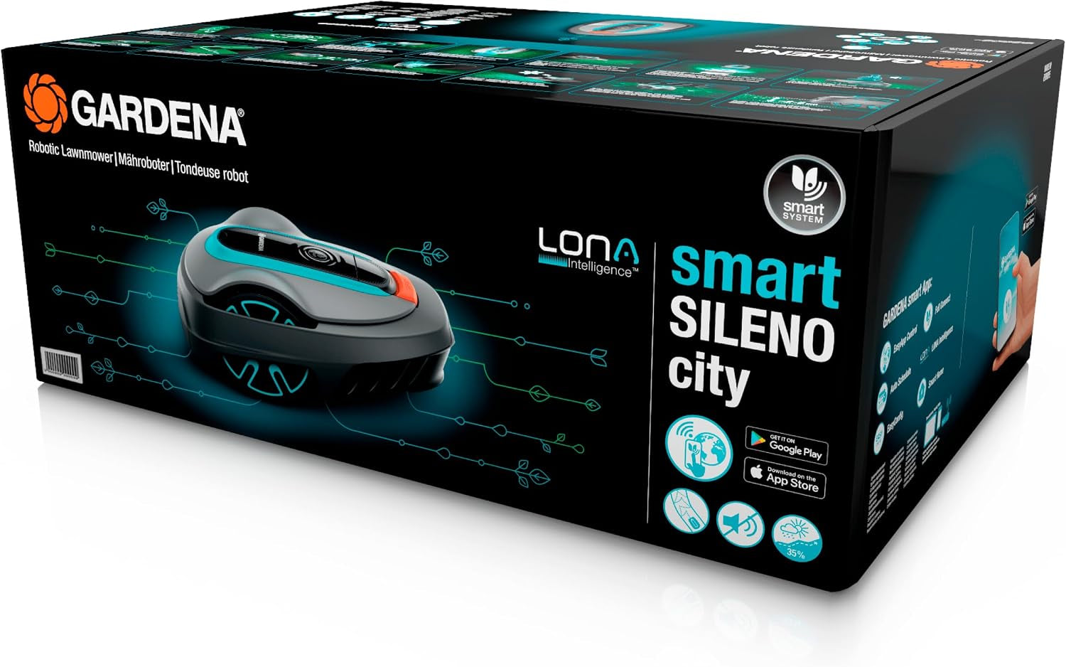 Smart SILENO City Robot Lawn Mower 500 M² Set: Innovative LONA AI Technology, Adjustment via App, Sensorcontrol, for Slopes up to 35%, Smart Gateway, Version with UK Plug(19602-68)