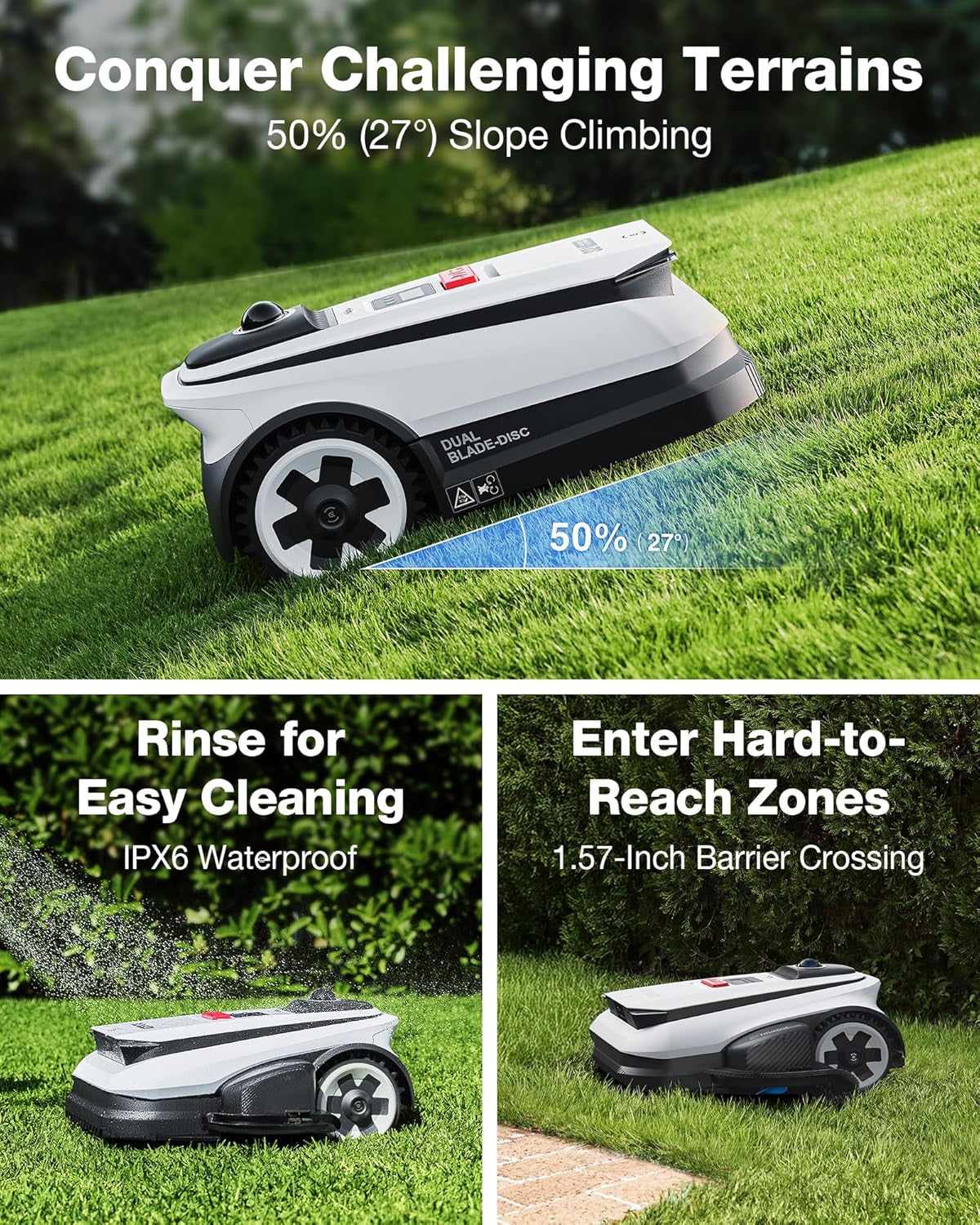 Goat A2000 Lidar PRO Cordless Robotic Lawn Mower up to 0.5 Acre with Dual-Lidar Automatic Mapping, Built-In Truedge Edger, AIVI 3D Obstacle Avoidance, Control