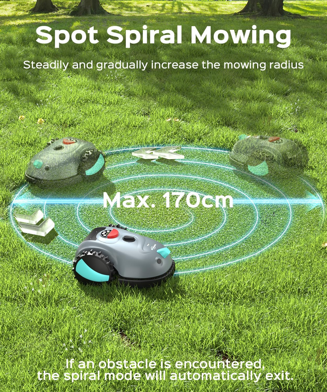 V100 Robot Lawnmower without Boundary, with Vision Navigation, Obstacle Detection（150 Types）, Robotic Lawnmower with Magnetic Wires, 4Ah Battery, Max. 150 M², Replacement Blades, Spot Mow