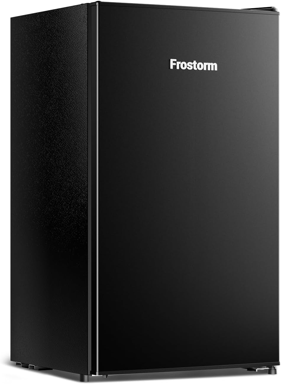 3.2 Cu Ft Mini Fridge with Freezer, Single Door Upright Freezer | Energy Efficient, Large Capacity, Reversible Door, ETL Certified, Small Refrigerator for Bedroom, Office & Dorm, Black