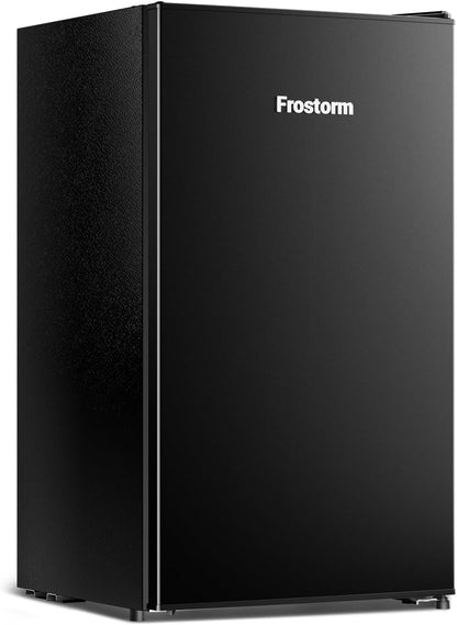 3.2 Cu Ft Mini Fridge with Freezer, Single Door Upright Freezer | Energy Efficient, Large Capacity, Reversible Door, ETL Certified, Small Refrigerator for Bedroom, Office & Dorm, Black