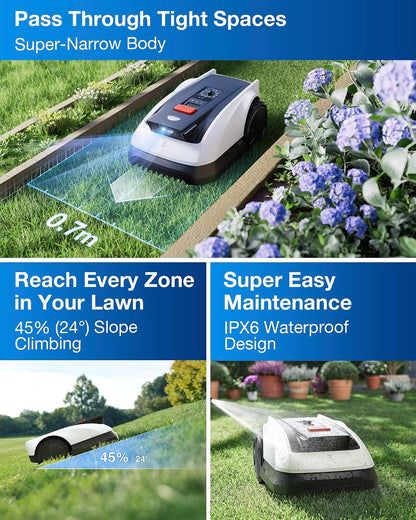 GOAT O800 RTK Robot Lawnmower 800㎡, Wire Free, Lidar-Enhanced Rtk+Vision Navigation, Pass 0.7M Path, Auto Mapping, Customizable Mowing, Edge Presicion Mowing, 45% Slope Climbing