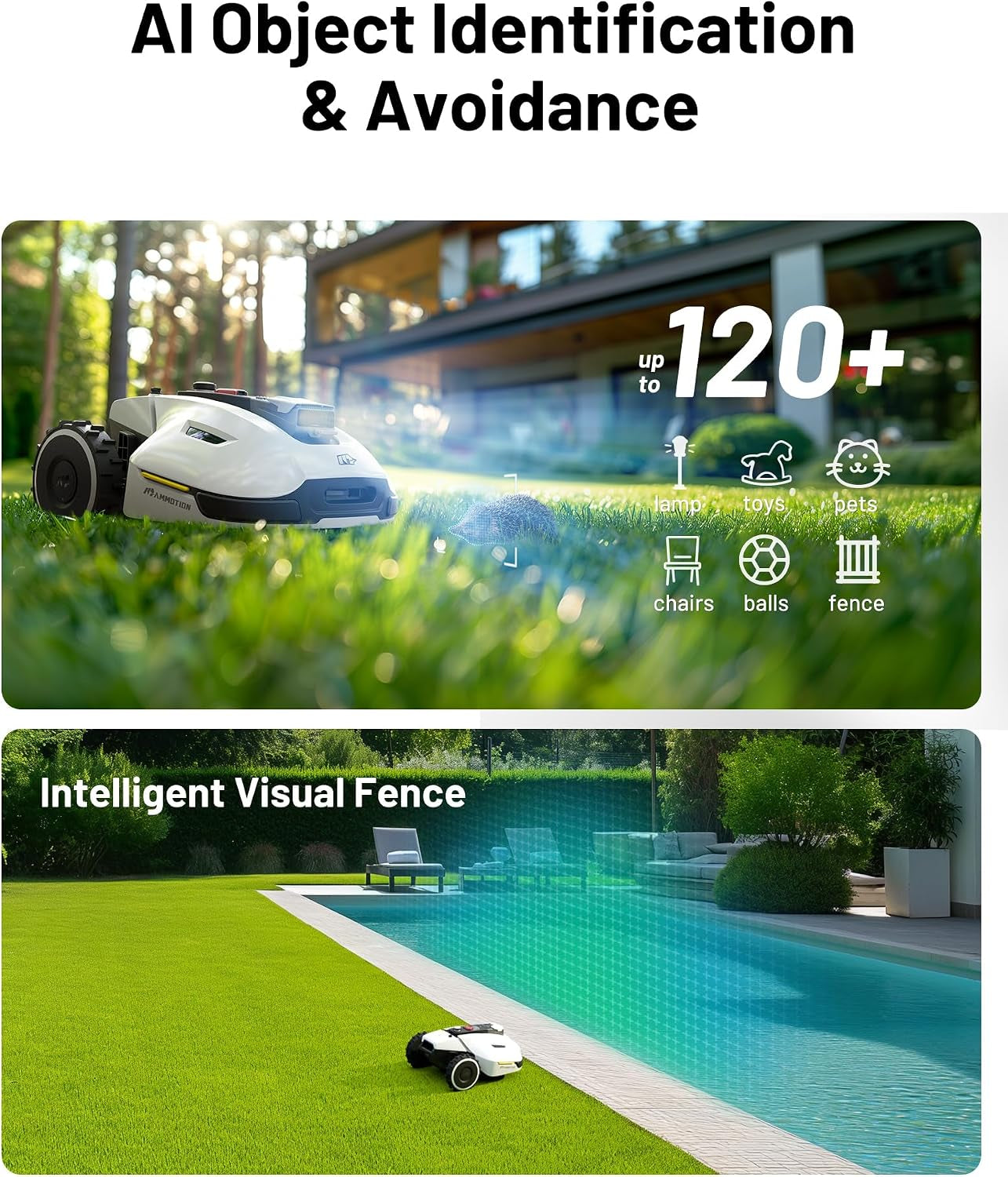 YUKA 2000 Robot Lawn Mower, Perimeter Wire Free, Recommended 2000 M², Max.2400 M², Equipped with ​Ultrasense AI Vision, Handles ​45% Slopes, Cutting Heights 20-90Mm, Automatic Mapping