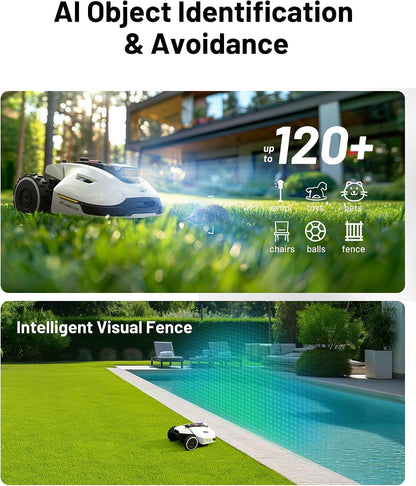 YUKA 2000 Robot Lawn Mower, Perimeter Wire Free, Recommended 2000 M², Max.2400 M², Equipped with ​Ultrasense AI Vision, Handles ​45% Slopes, Cutting Heights 20-90Mm, Automatic Mapping