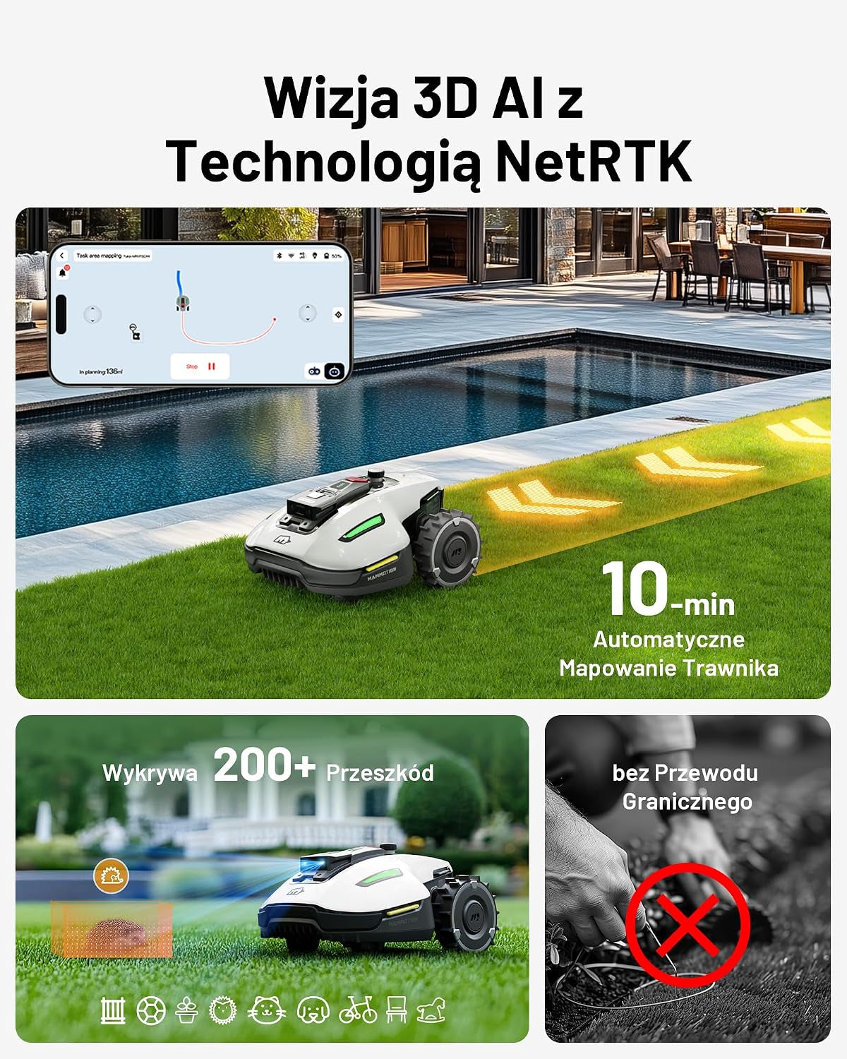 YUKA Mini 600 Robot Lawn Mower, Perimeter Wire Free, Recommended for 600 M², Maximum 800 M²,3D AI Vision, 45% Slope Capability, Automatic Mapping, Equipped with 4G Module