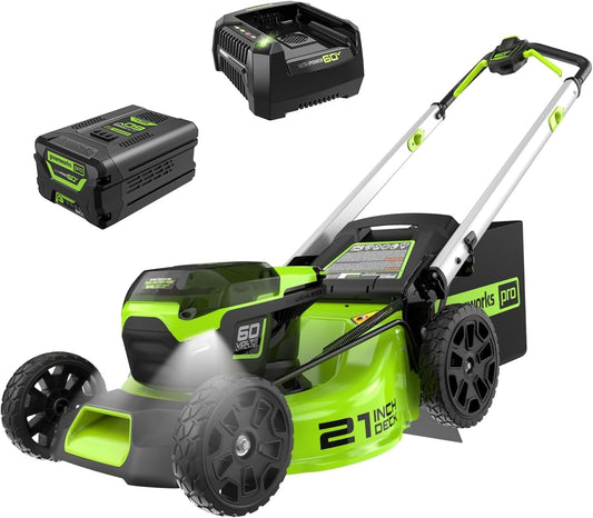 Greenworks 60V 21 in Push Lawn Mower, 5.0 Ah Battery and Charger