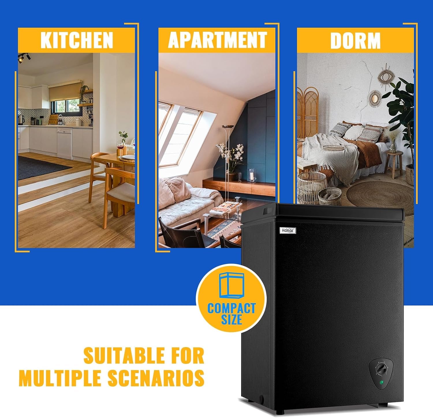 Chest Freezer 3.5 Cu.Ft Small Deep Freezer Top Door for Garage Black | Free-Standing Freezer with 2 Removable Baskets Adjustable 7 Thermostat Wheels & Adjustable Feet
