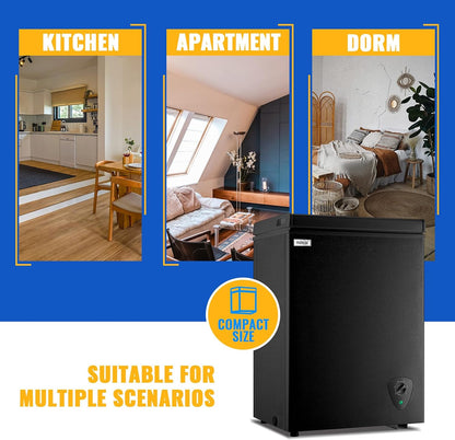 Chest Freezer 3.5 Cu.Ft Small Deep Freezer Top Door for Garage Black | Free-Standing Freezer with 2 Removable Baskets Adjustable 7 Thermostat Wheels & Adjustable Feet