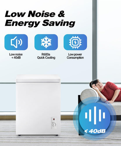 7.0 Cu.Ft Compact Deep Freezer, Energy Saving Chest Freezer, White | 7 Level Adjustable Thermostat, Small Freestanding Freezer with Removable Basket for Home Apartment Office