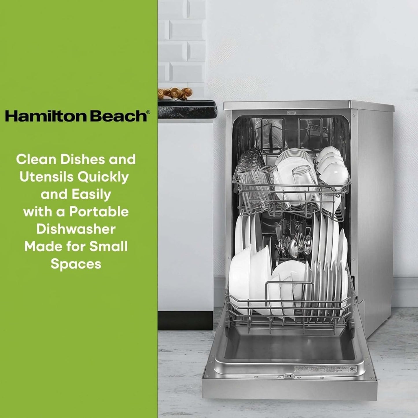 Portable Dishwasher, Ss/Platinum | Dishwasher with Wheels, 19In Wide, 8 Place Settings Capacity