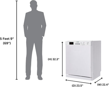 Equator 24-Inch Built-In Dishwasher, ADA Compliant Energy Star Stainless Steel Tub 14 Place Settings, 51 Db Quiet Operation, 8 Wash Programs, Wine Rack & 150°F Sanitize Cycle - White