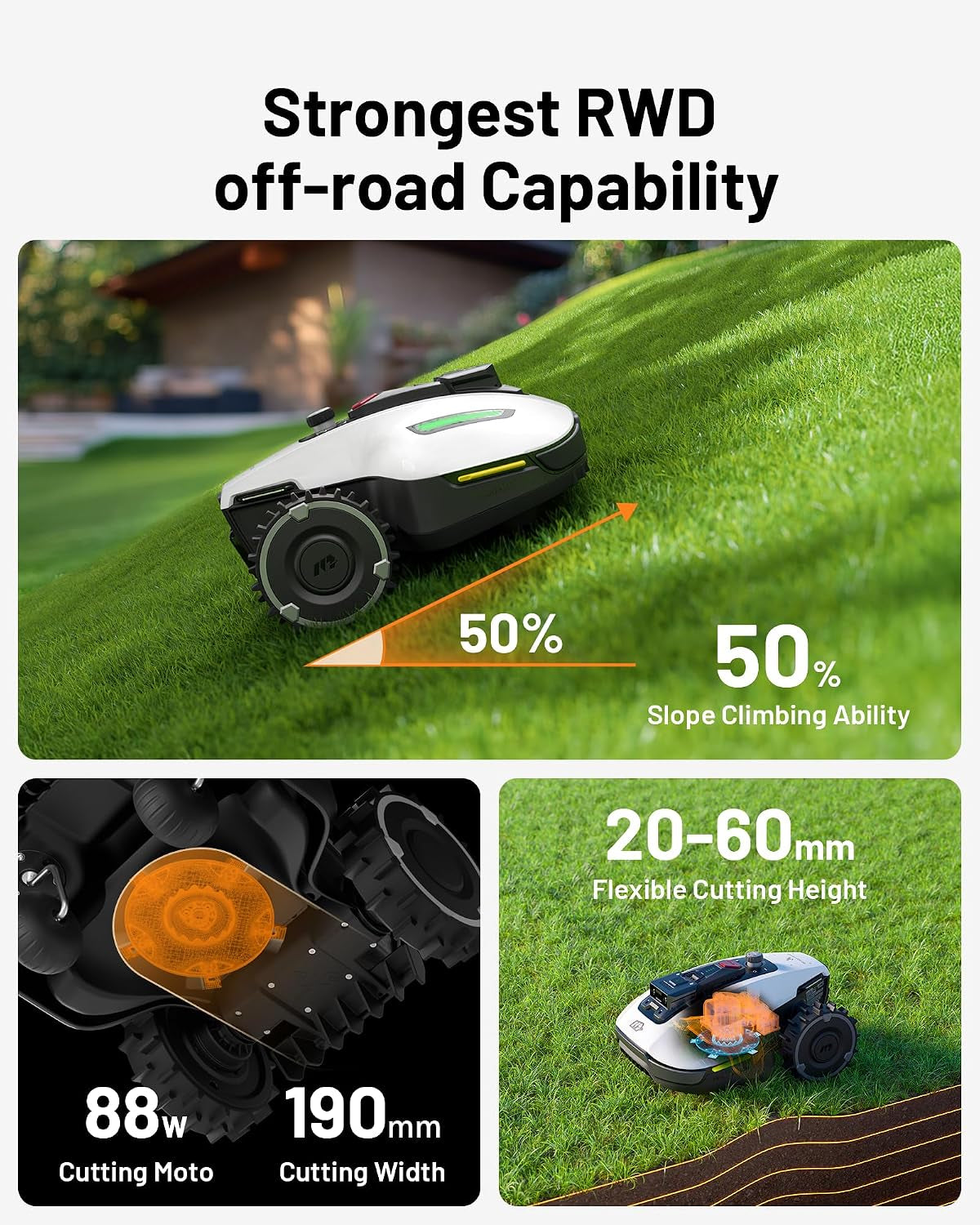 YUKA Mini 500 Robot Lawn Mower, Perimeter Wire Free, Recommended for 500 M², Maximum 700 M²,3D AI Vision, 45% Slope Capability, Automatic Mapping, Equipped with 4G Module