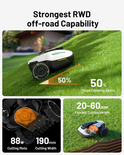 YUKA Mini 500 Robot Lawn Mower, Perimeter Wire Free, Recommended for 500 M², Maximum 700 M²,3D AI Vision, 45% Slope Capability, Automatic Mapping, Equipped with 4G Module