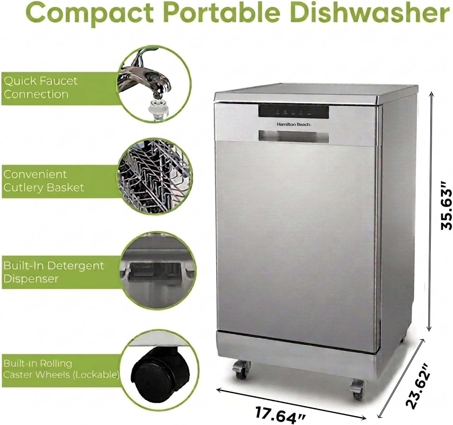 Portable Dishwasher, Ss/Platinum | Dishwasher with Wheels, 19In Wide, 8 Place Settings Capacity